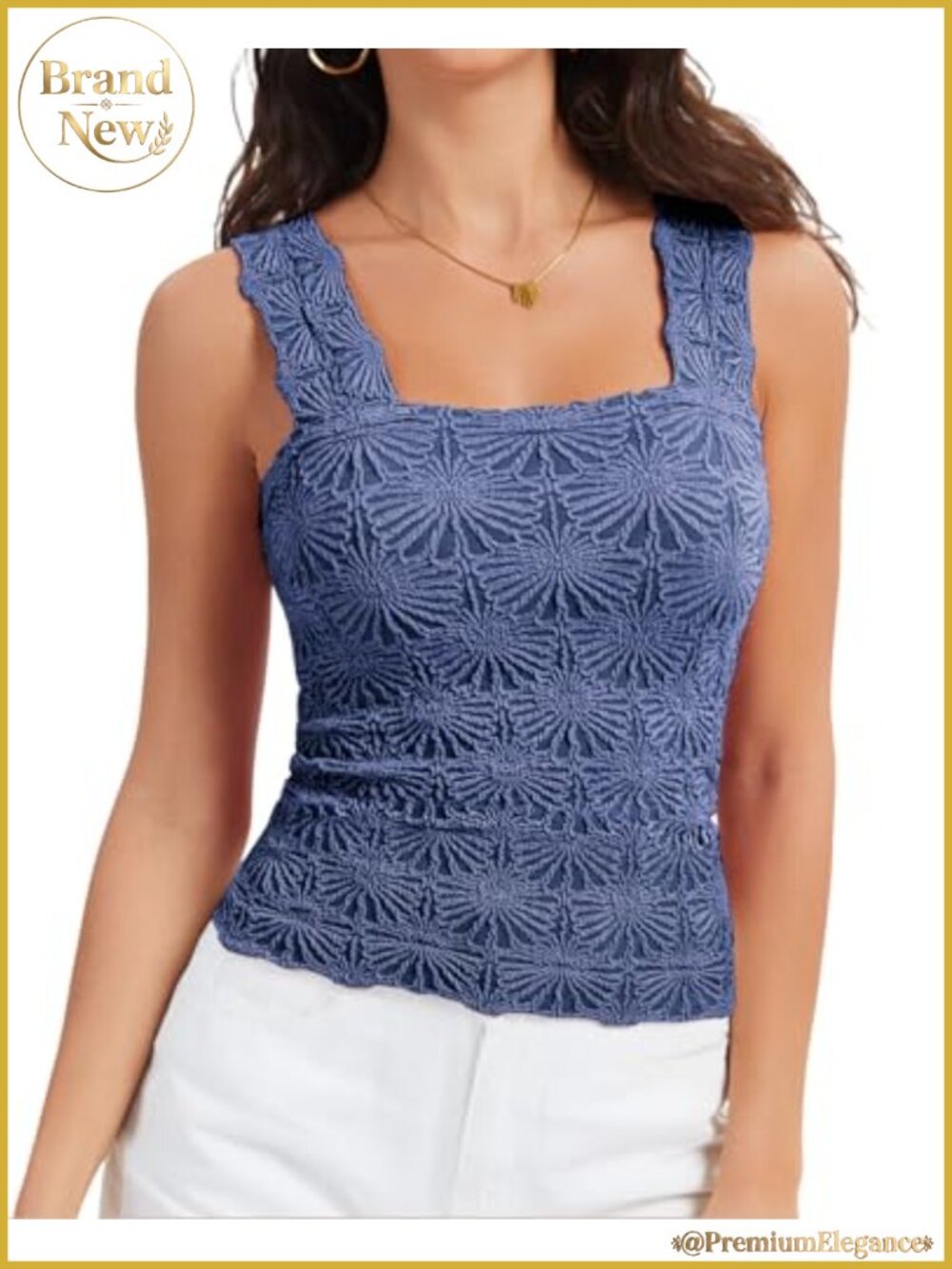 Women's Crop Tank Top Floral Embroidery Square Neck Summer Sleeveless Stretch